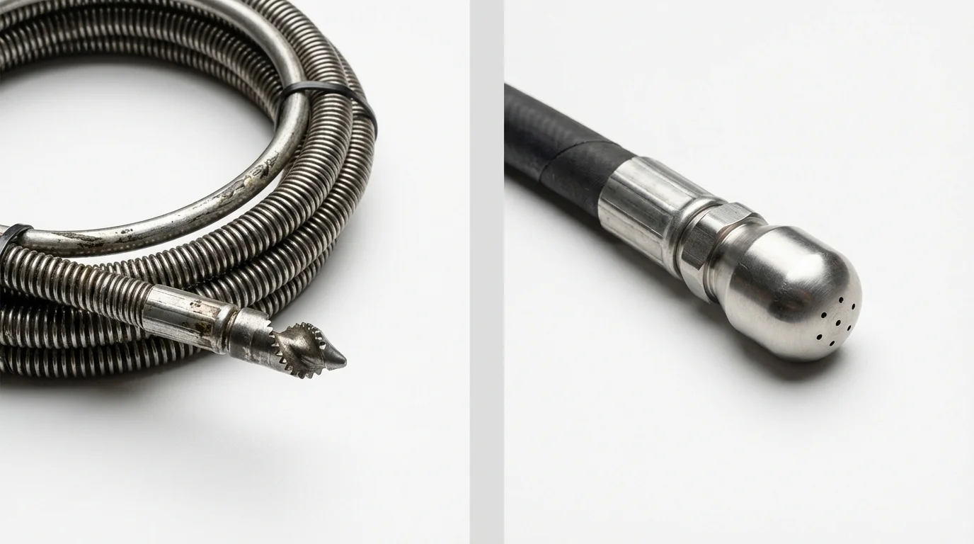 Drain snake cable and hydro jetting nozzle used for drain cleaning in Markham, IL