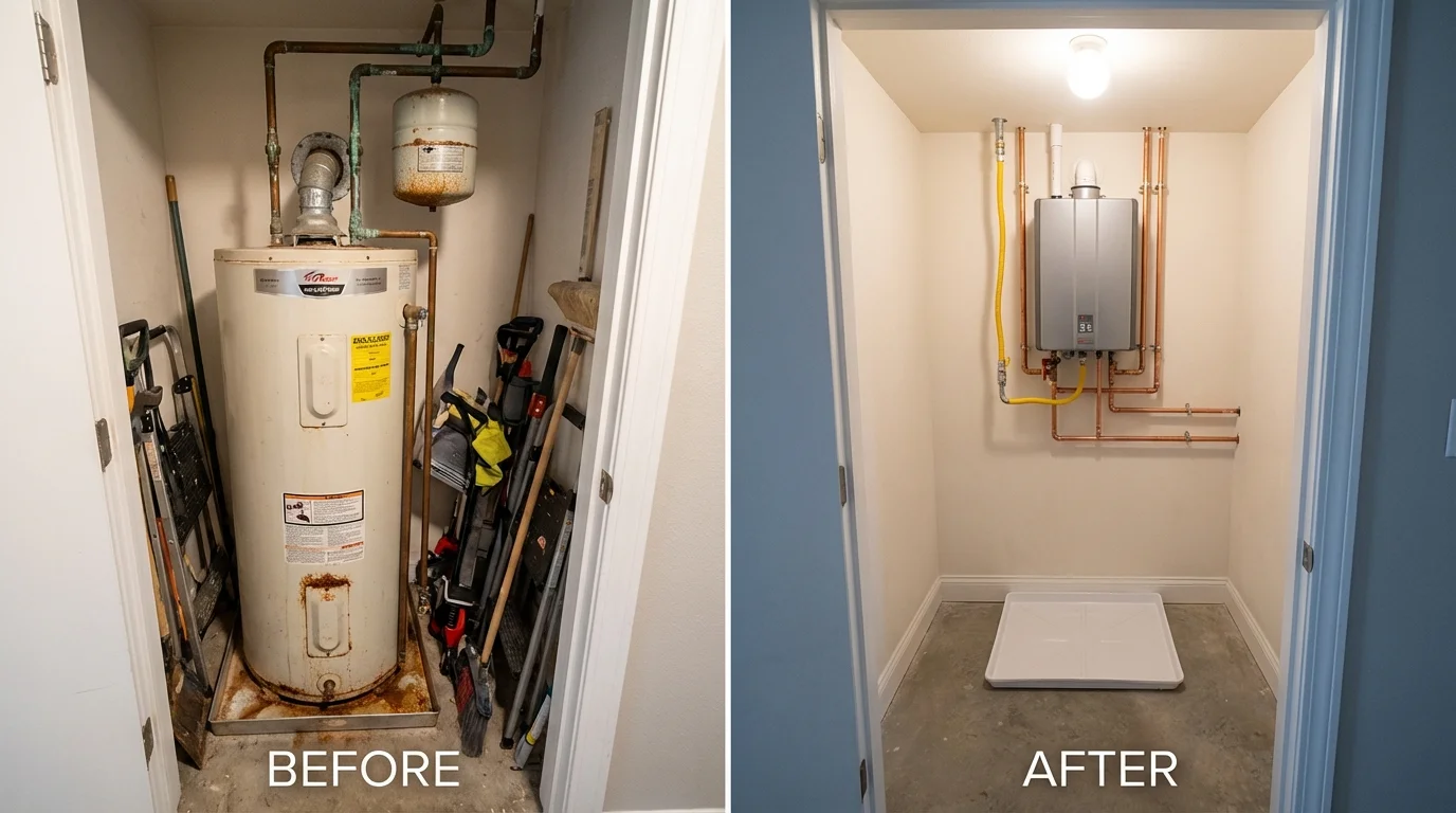 Tank water heater versus wall-mounted tankless unit comparison for Markham, IL homeowners